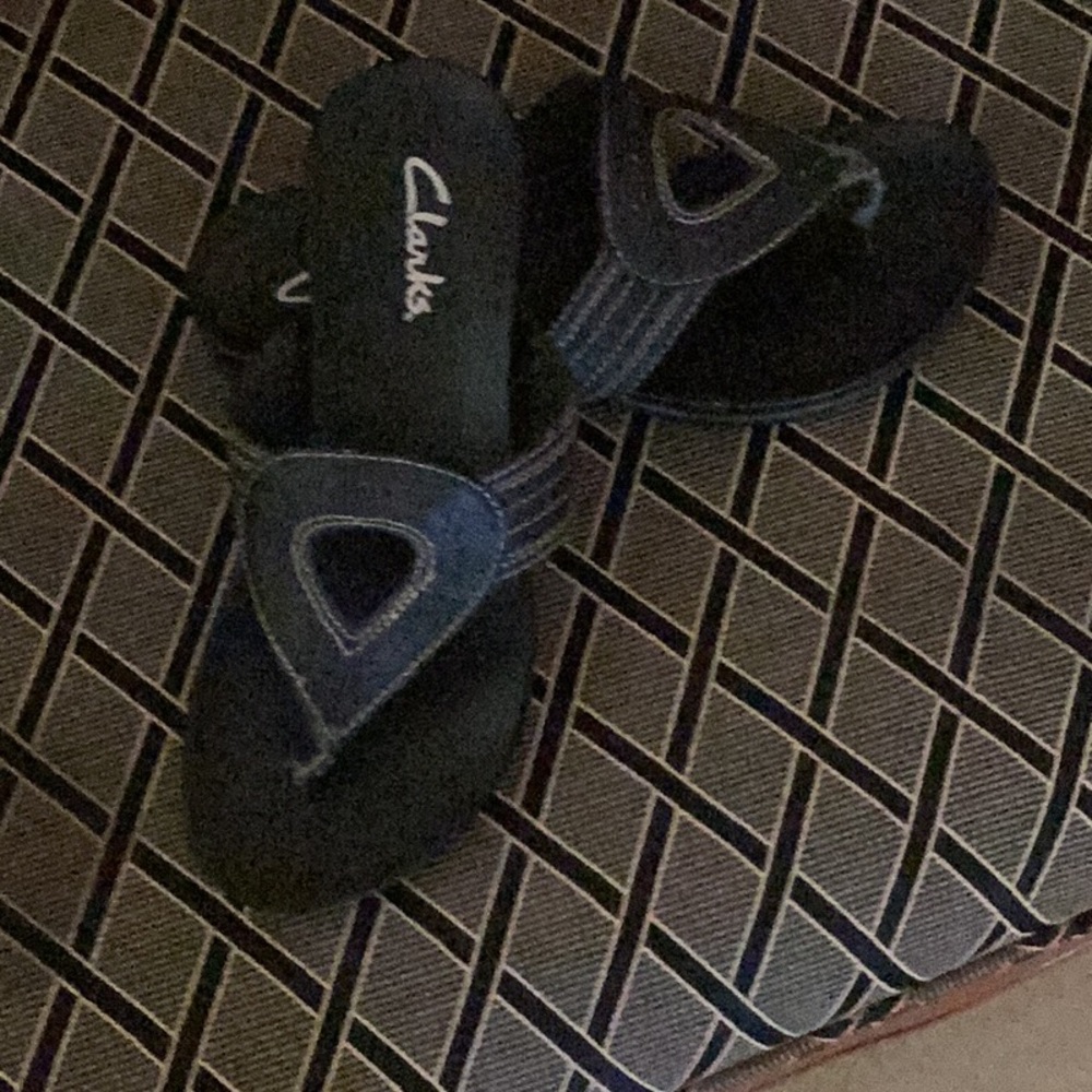 Clarks Black Sandals with White Accents